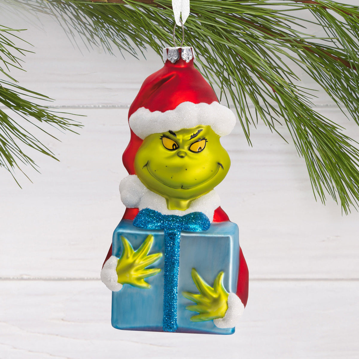 Hallmark Dr. Seuss's How the Grinch Stole Christmas!™ Grinch With Present Blown Glass Hallmark Ornament