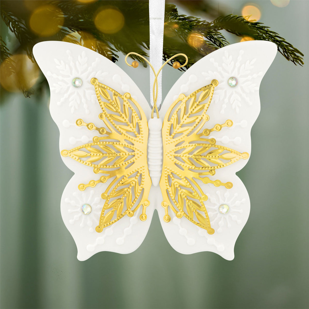 Hallmark 10th Anniversary Brilliant Butterflies Porcelain and Metal Ornament