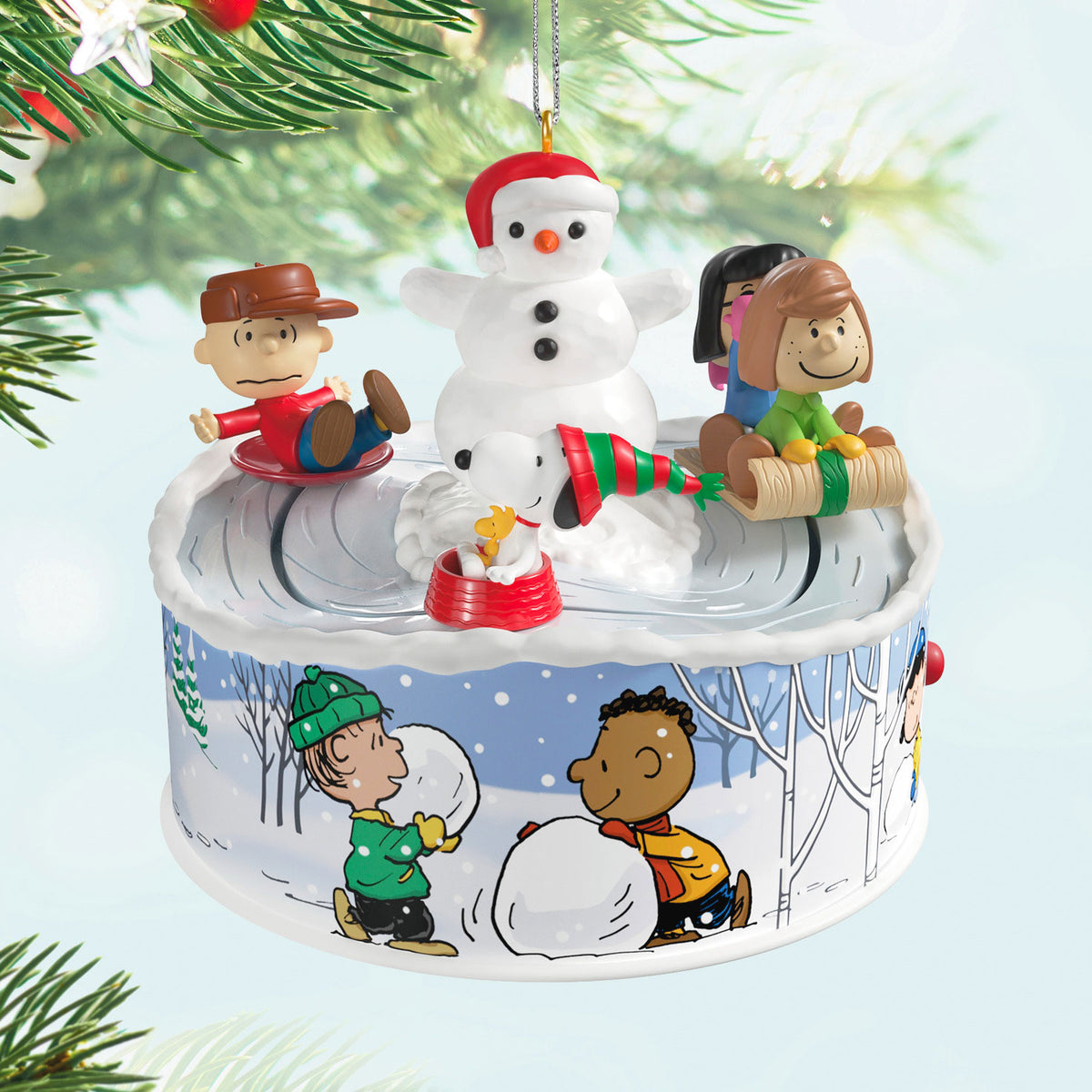 Hallmark The Peanuts® Gang Let's Go Sledding! Musical Ornament With Light and Motion