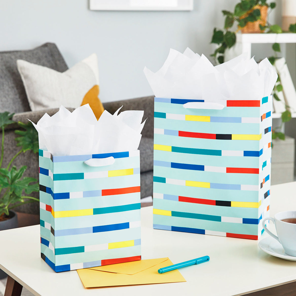 Hallmark 9.6" Pastel Rainbow Stripes Medium Gift Bag