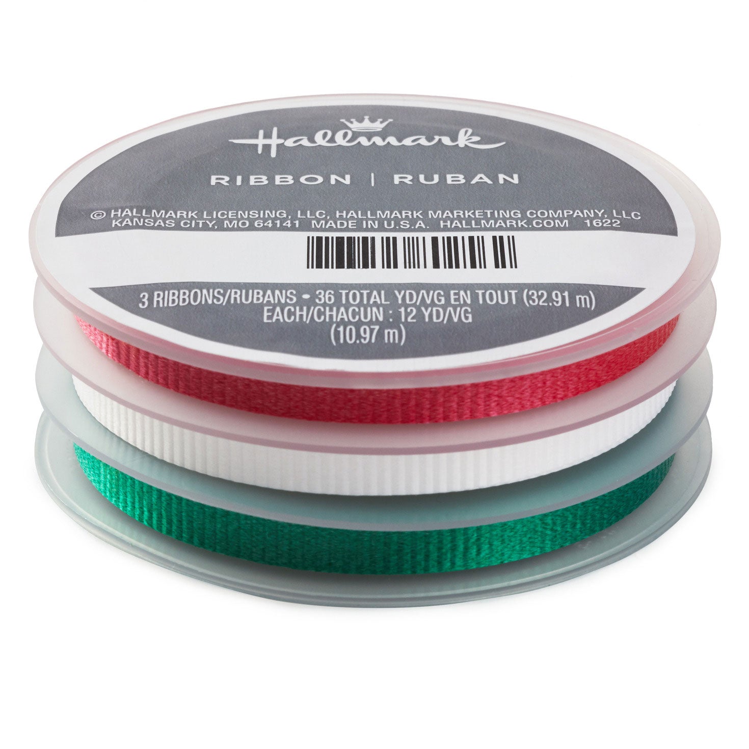 Hallmark Red/Green/White 3-Pack Crimped Curling Ribbon, 108'