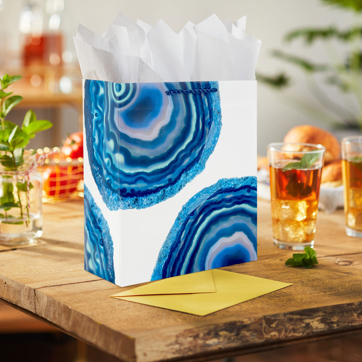 Hallmark 9.6" Blue Geodes on White Medium Gift Bag