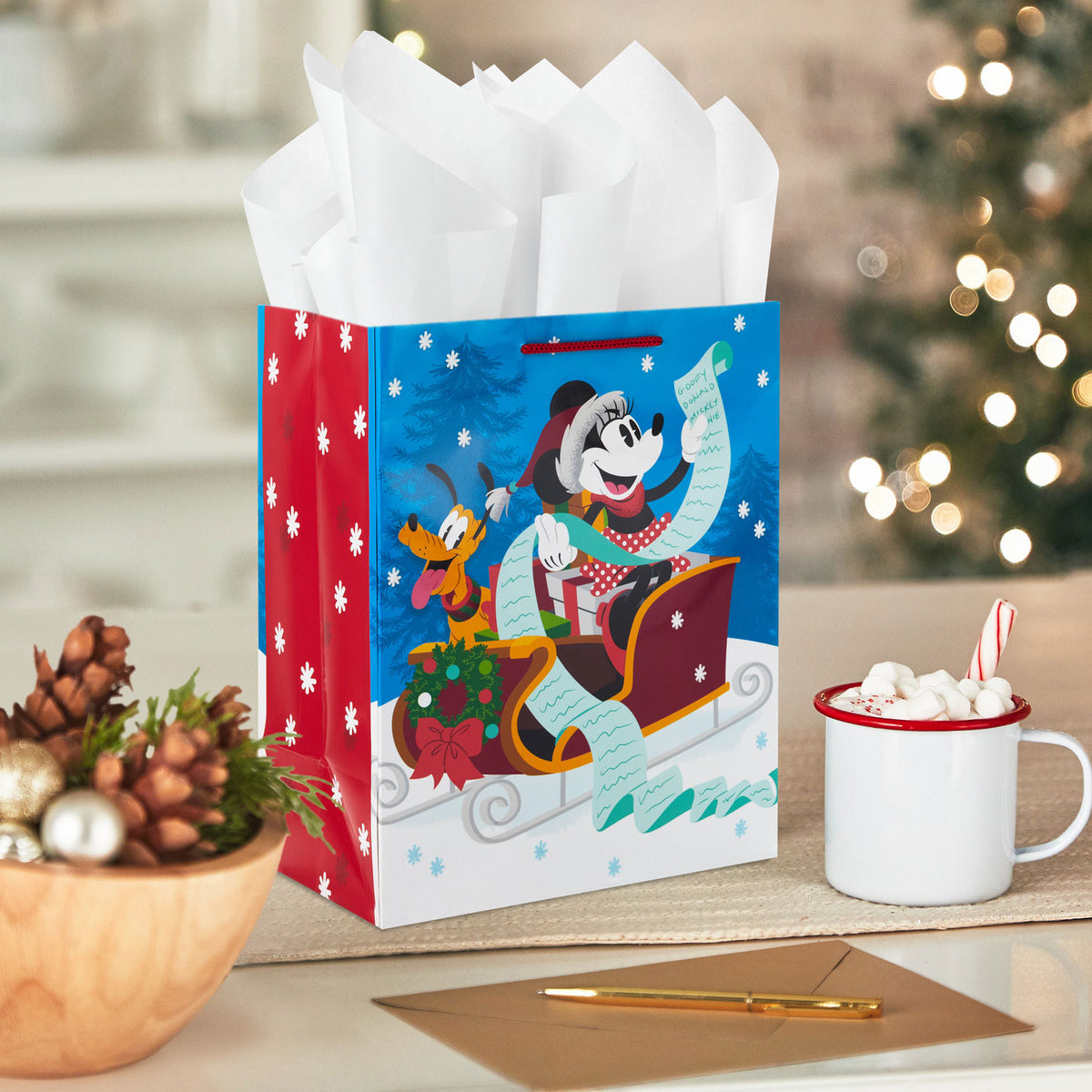 Hallmark 9.6" Disney Minnie Mouse and Pluto Medium Christmas Gift Bag