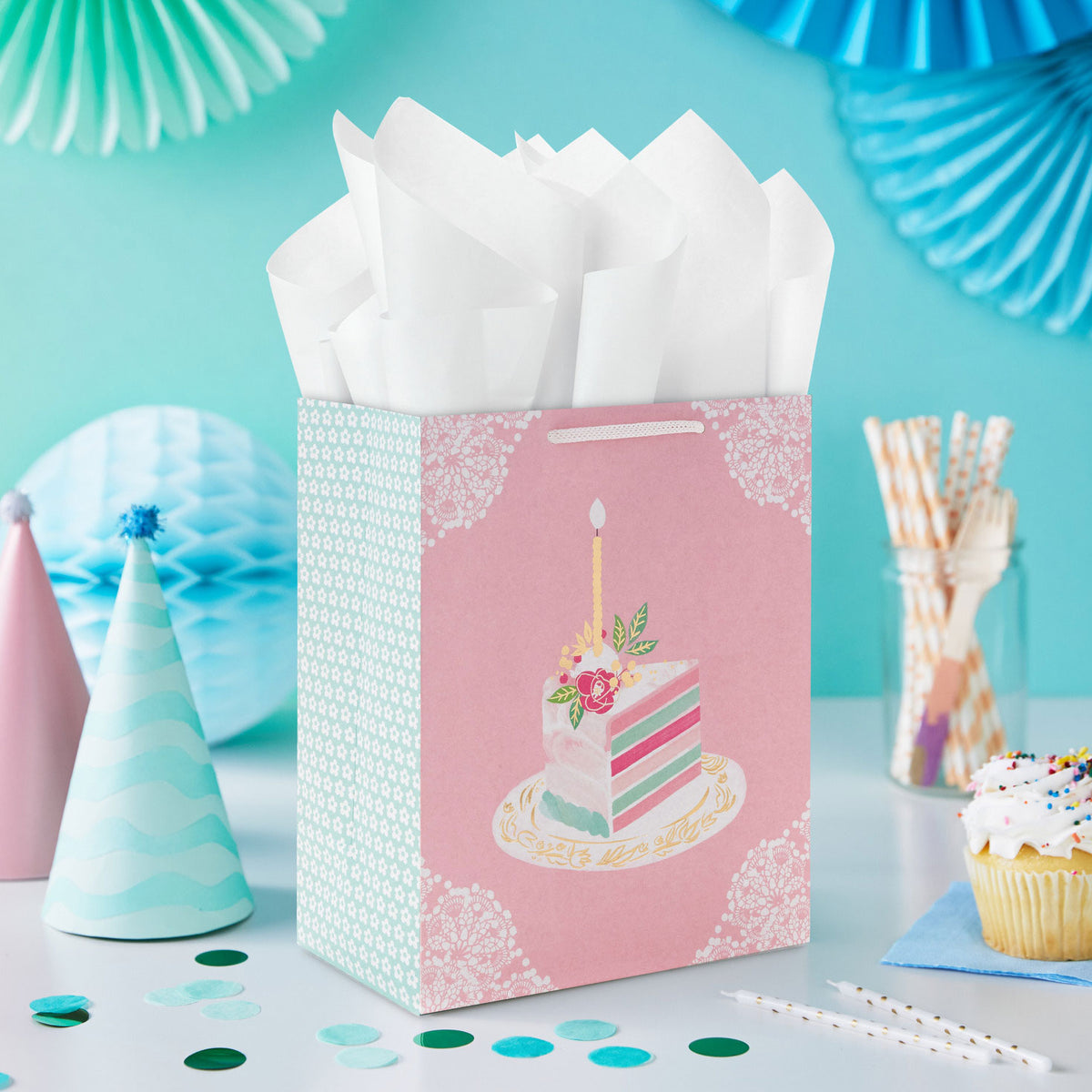 Hallmark 9.6'' Elegant Cake Slice Medium Birthday Gift Bag