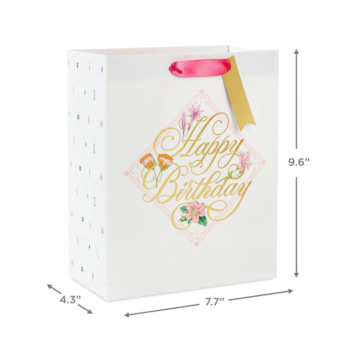 Hallmark 9.6'' Gold Script on Floral Medium Birthday Gift Bag