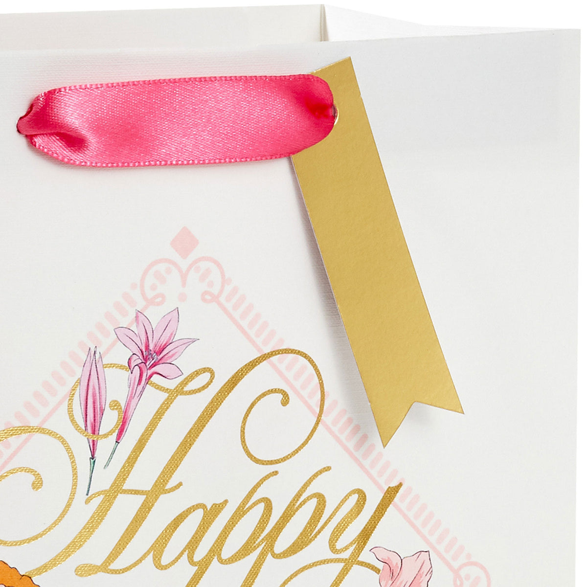 Hallmark 9.6'' Gold Script on Floral Medium Birthday Gift Bag