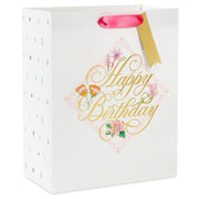 Hallmark 9.6'' Gold Script on Floral Medium Birthday Gift Bag