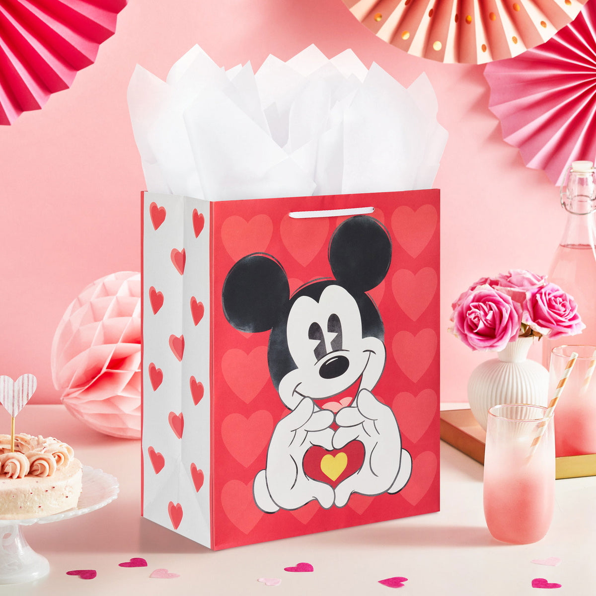 Hallmark 13'' Disney Mickey Mouse Heart Hands Large Valentine's Day Gift Bag