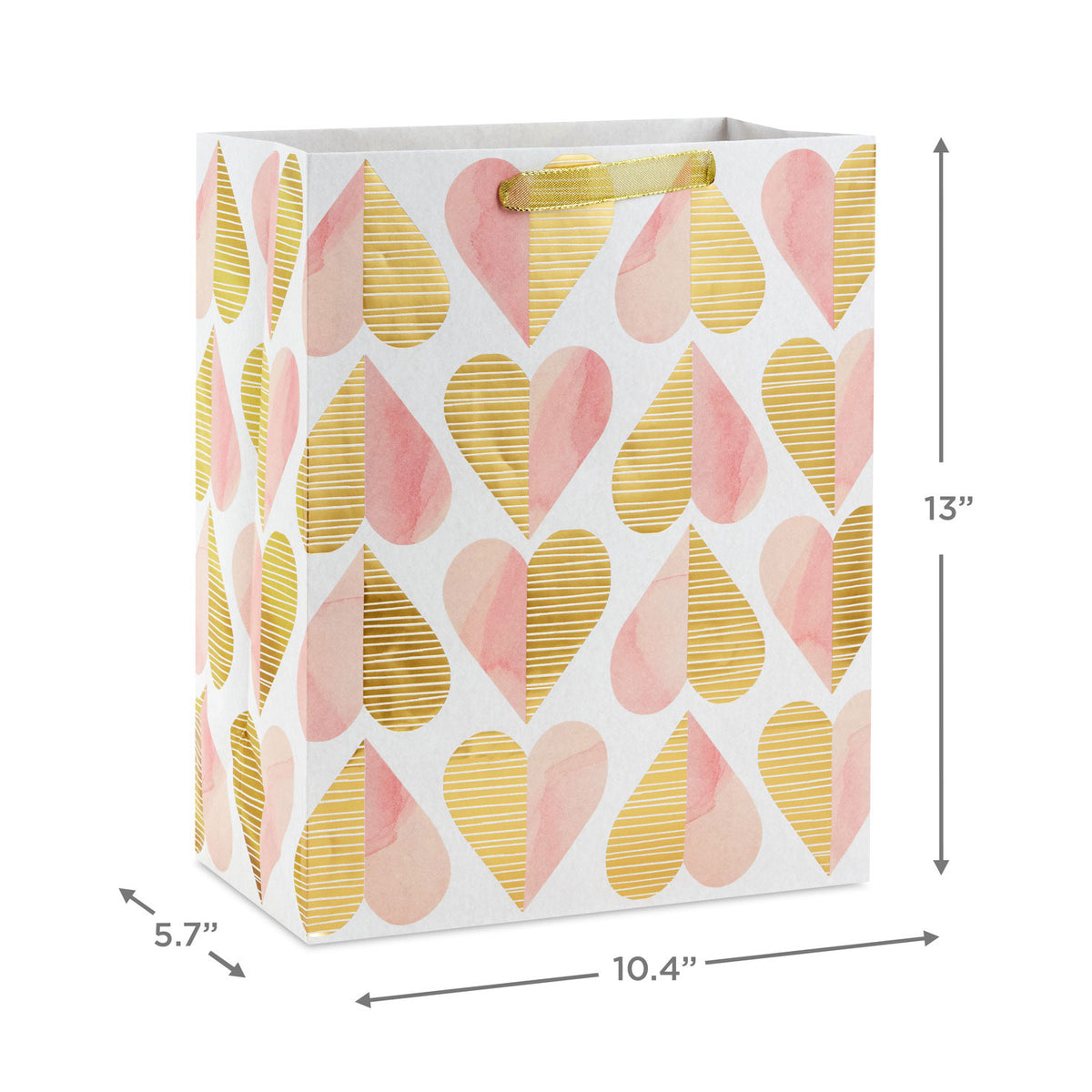 Hallmark 13'' Romantic Gold and Pink Hearts Large Gift Bag