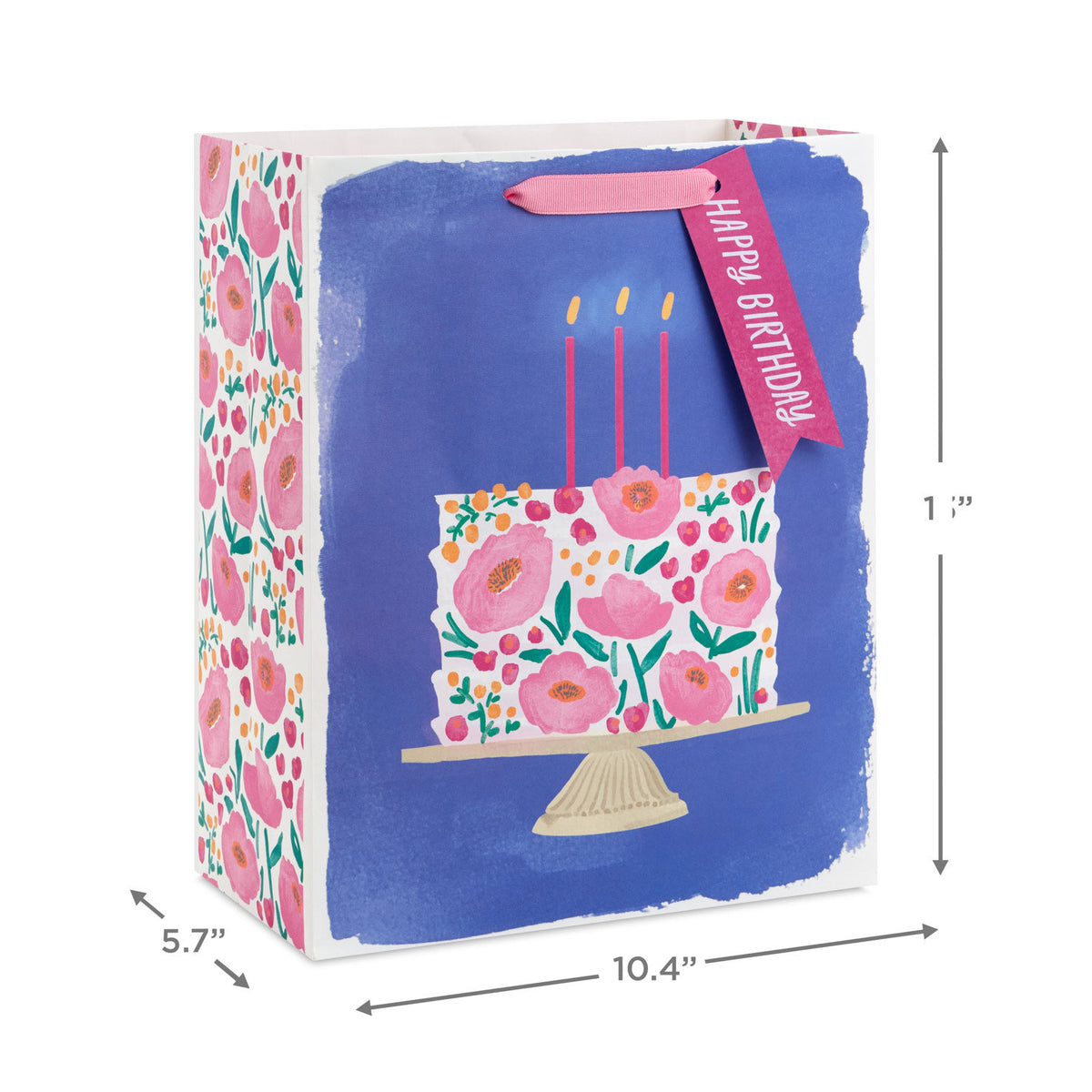 Hallmark 13'' Floral Cake on Blue Large Birthday Gift Bag