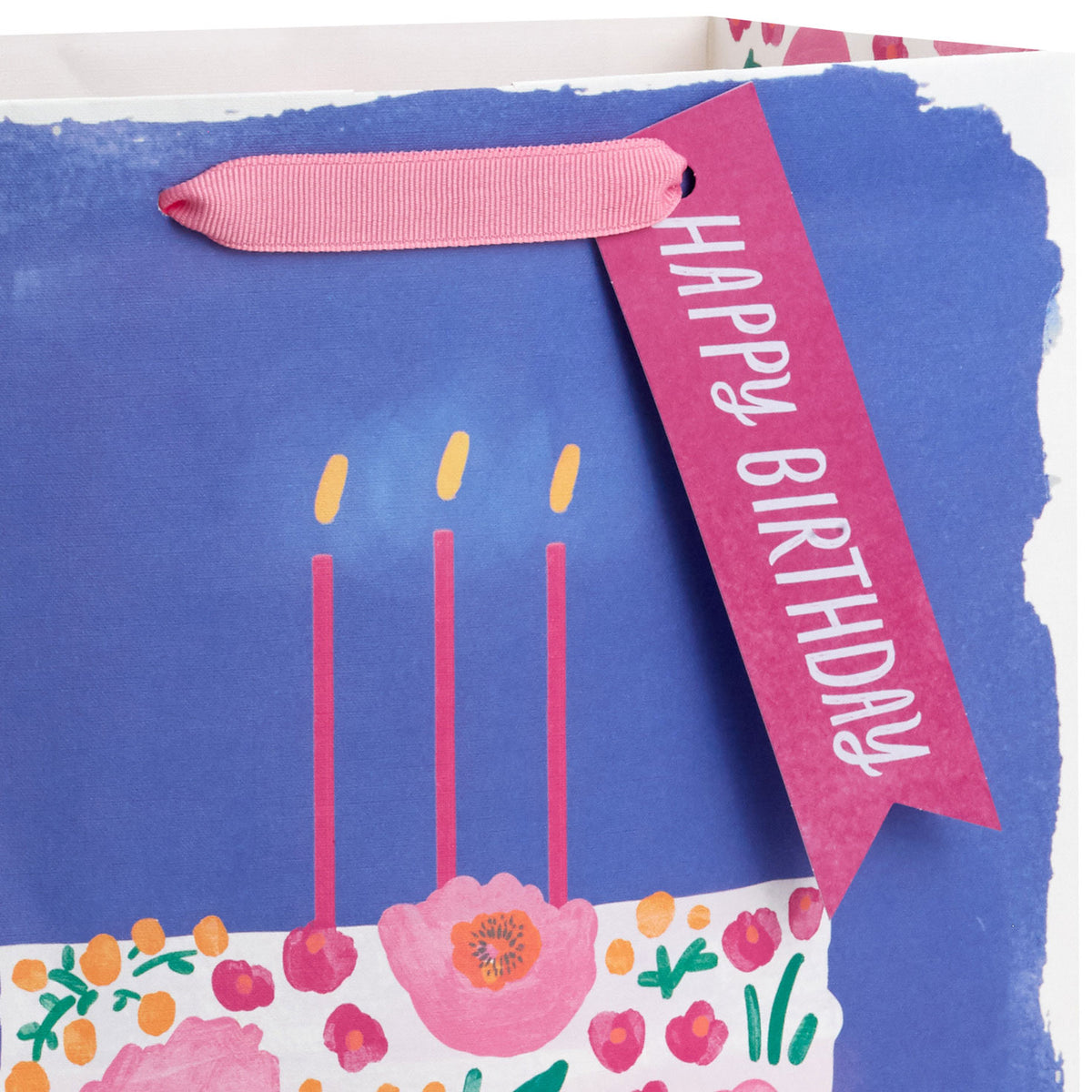 Hallmark 13'' Floral Cake on Blue Large Birthday Gift Bag