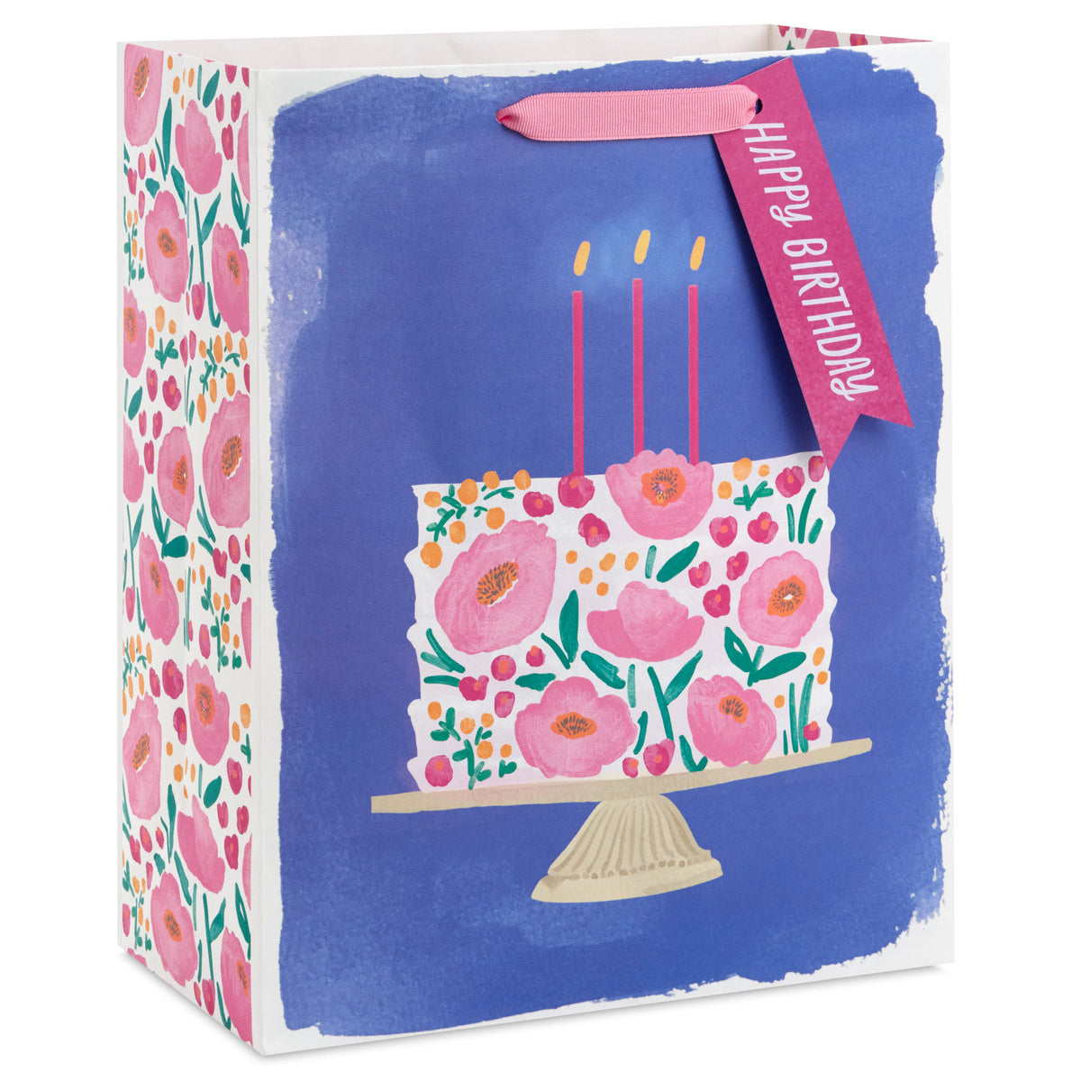 Hallmark 13'' Floral Cake on Blue Large Birthday Gift Bag