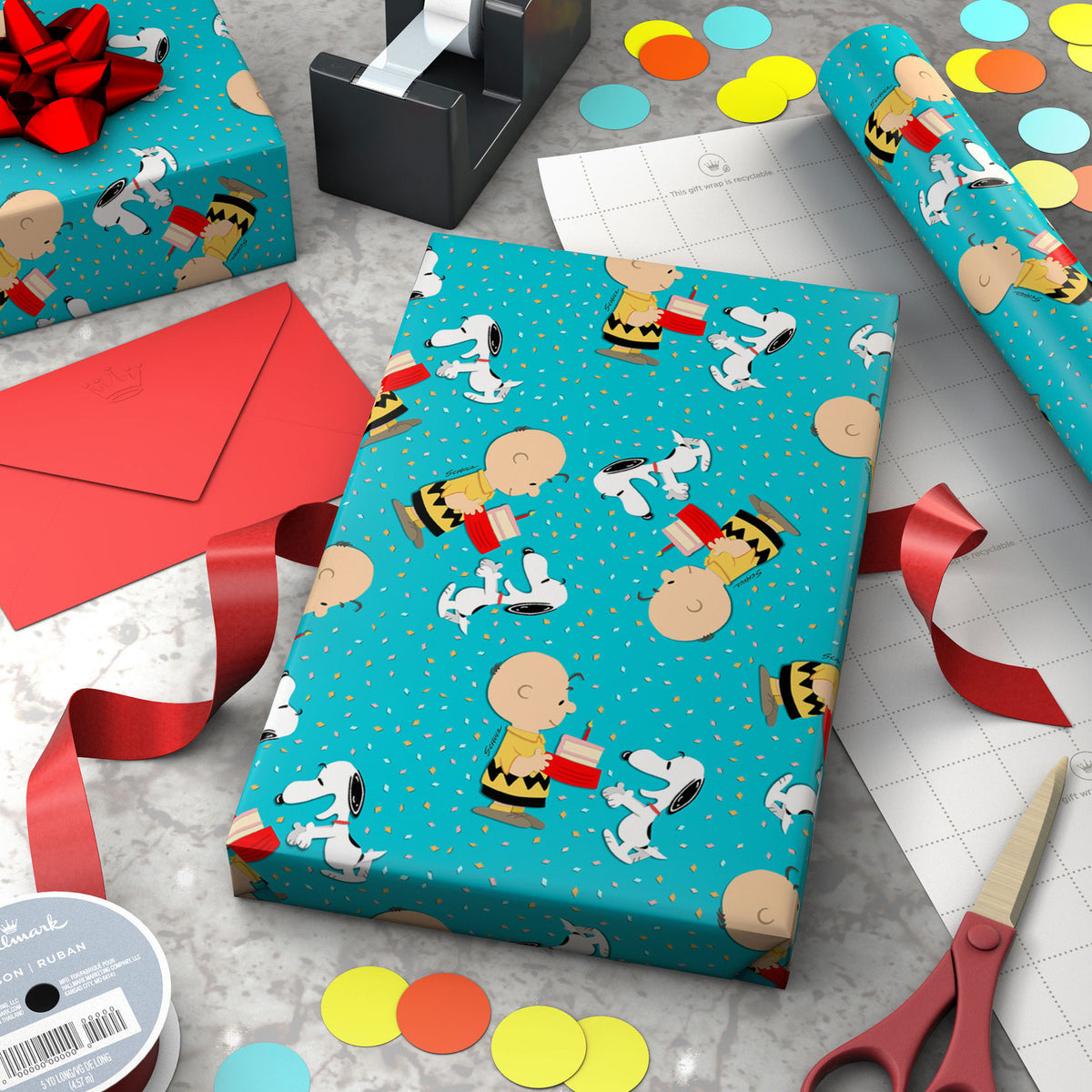Hallmark Peanuts® Charlie Brown and Snoopy With Cake Wrapping Paper, 17.5 sq. ft.