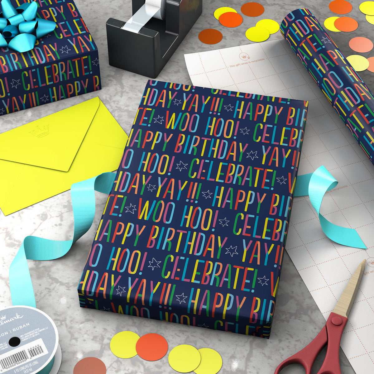 Hallmark Colorful Happy Birthday Wishes Wrapping Paper, 20 sq. ft.