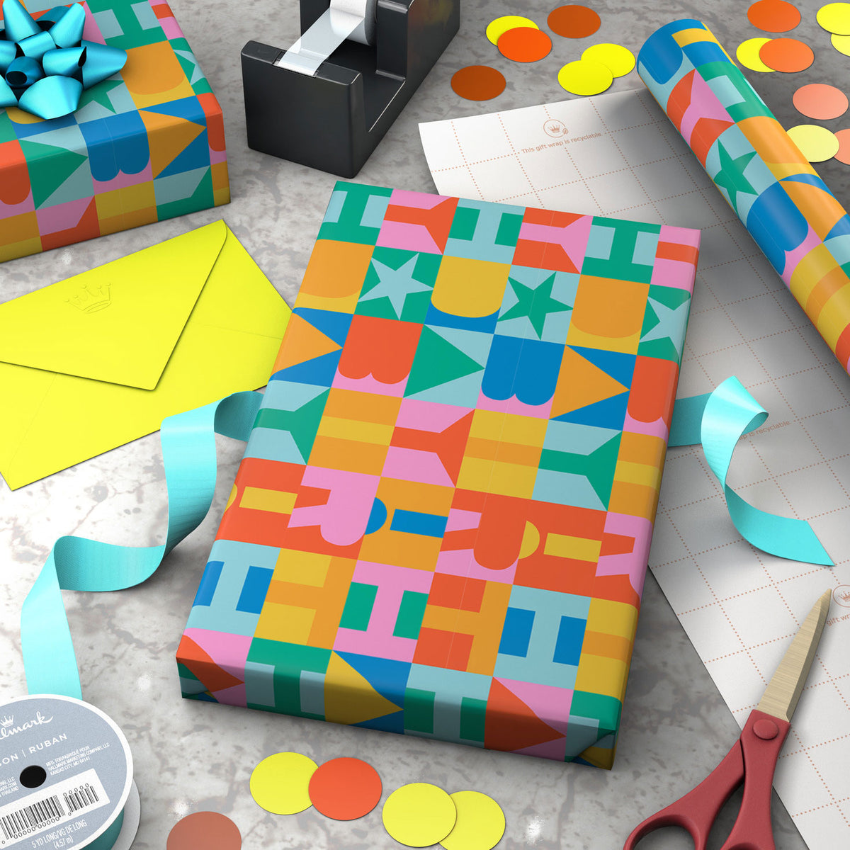 Hallmark Color Block Birthday Wrapping Paper, 20 sq. ft.