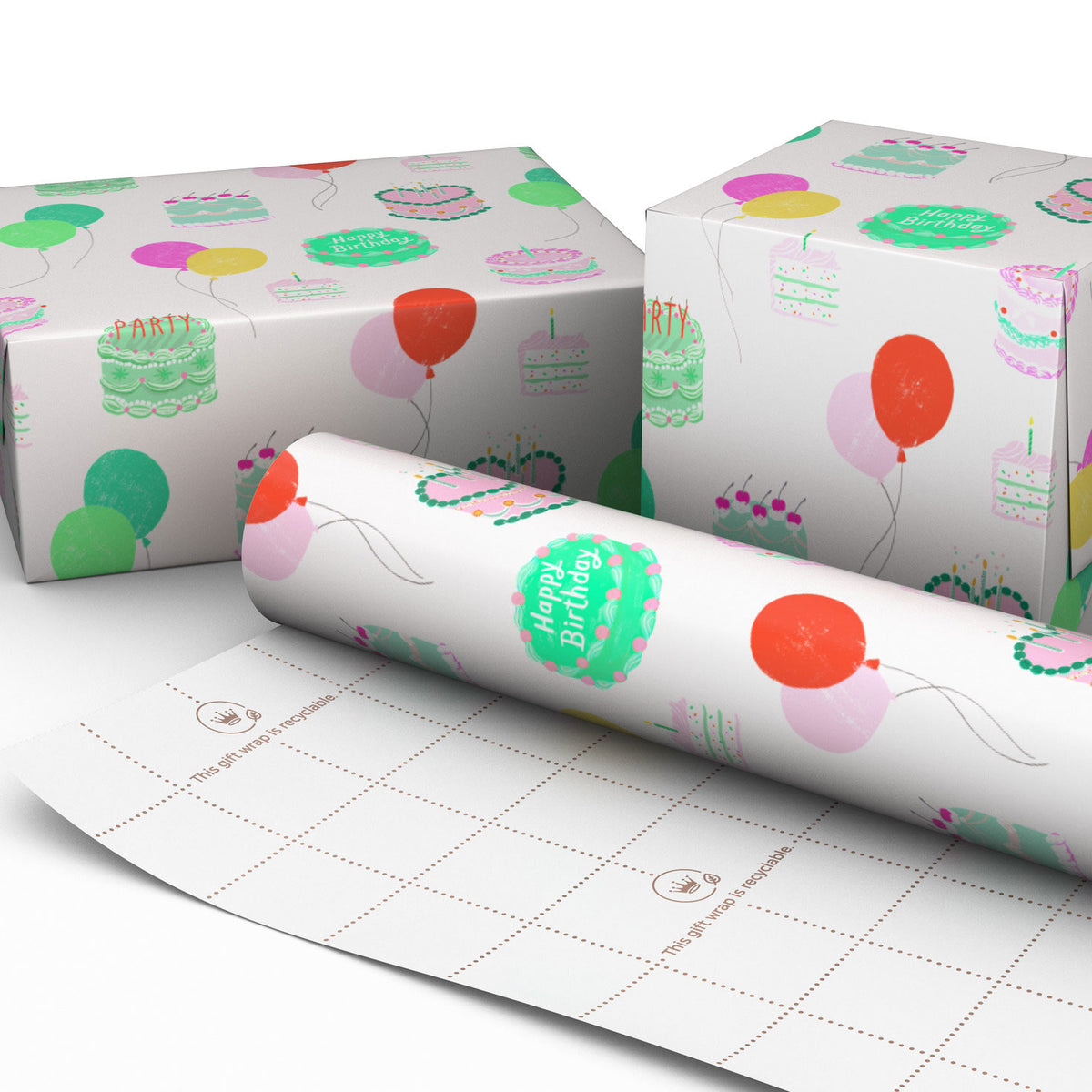 Hallmark Colorful Birthday Cakes on White Wrapping Paper Roll, 20 sq. ft.