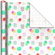 Hallmark Colorful Birthday Cakes on White Wrapping Paper Roll, 20 sq. ft.