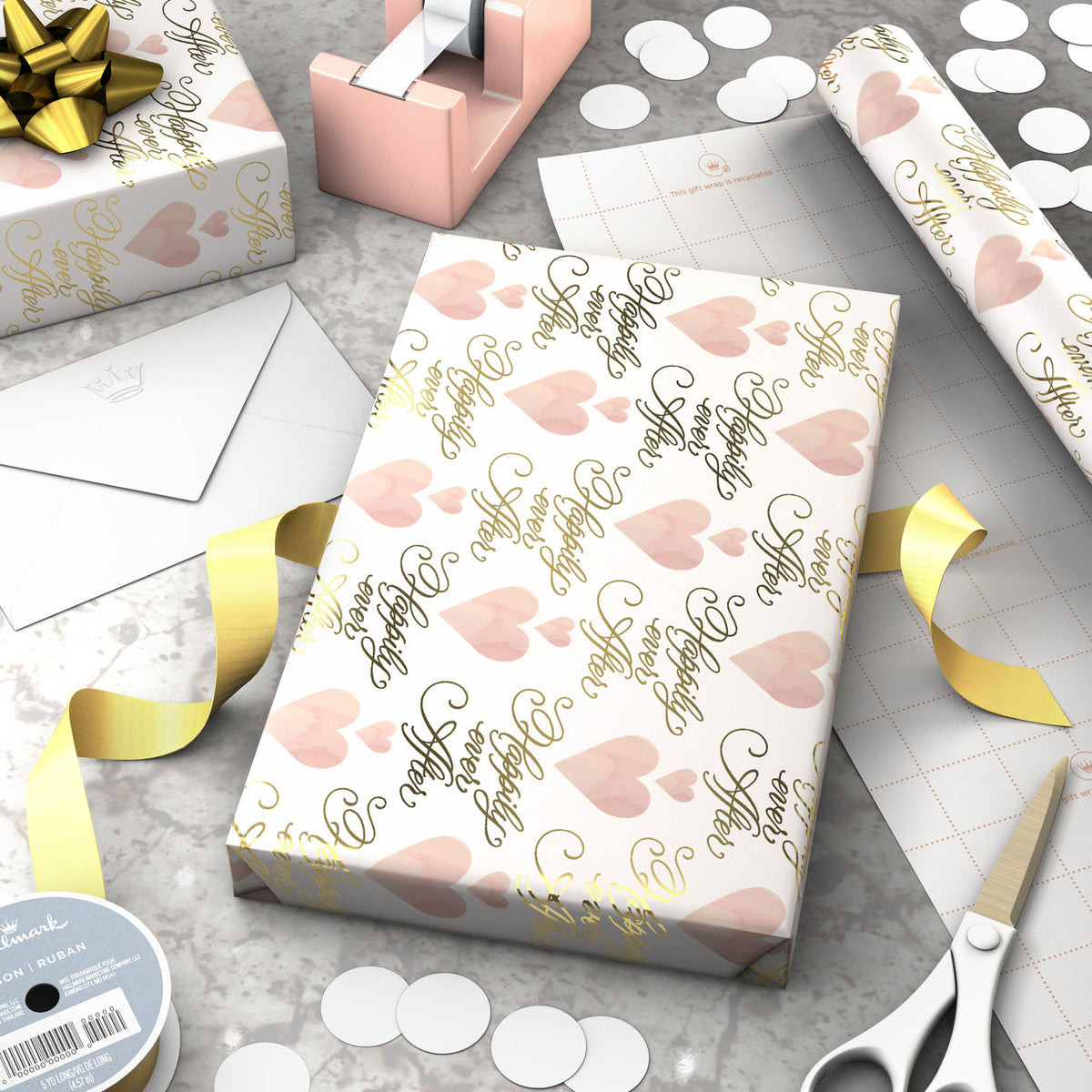Hallmark Hearts and Happily Ever After on Blush Wrapping Paper Roll, 20 sq. ft.