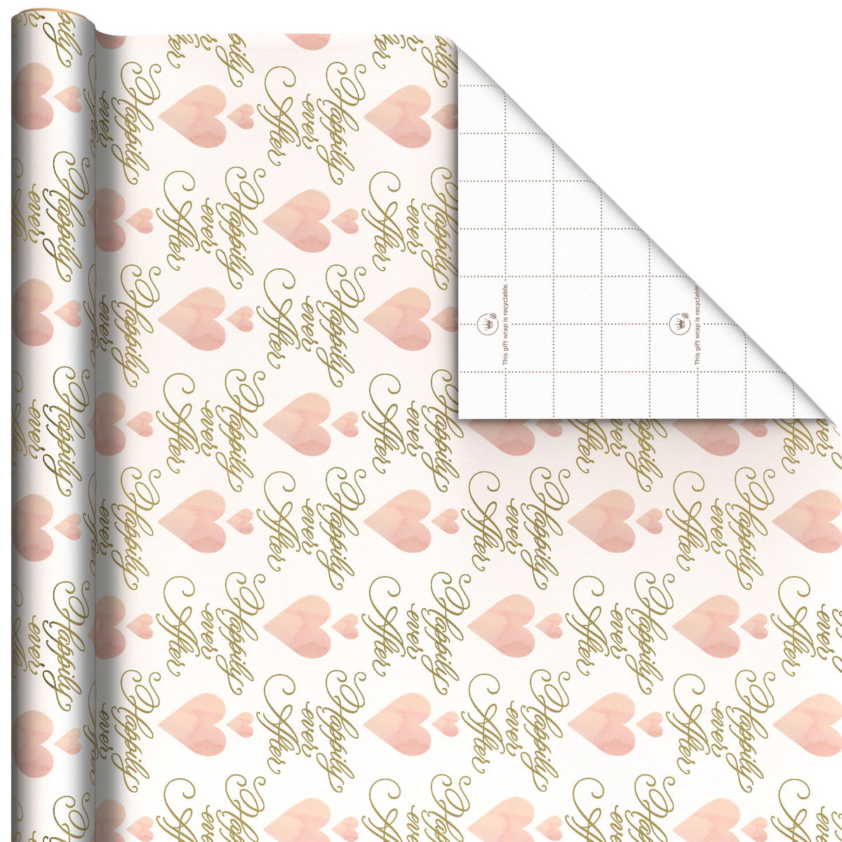 Hallmark Hearts and Happily Ever After on Blush Wrapping Paper Roll, 20 sq. ft.