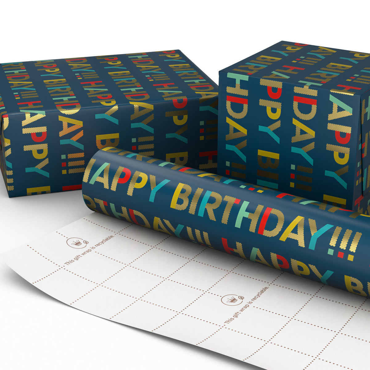 Hallmark All-Caps Happy Birthday on Navy Wrapping Paper Roll, 20 sq. ft.