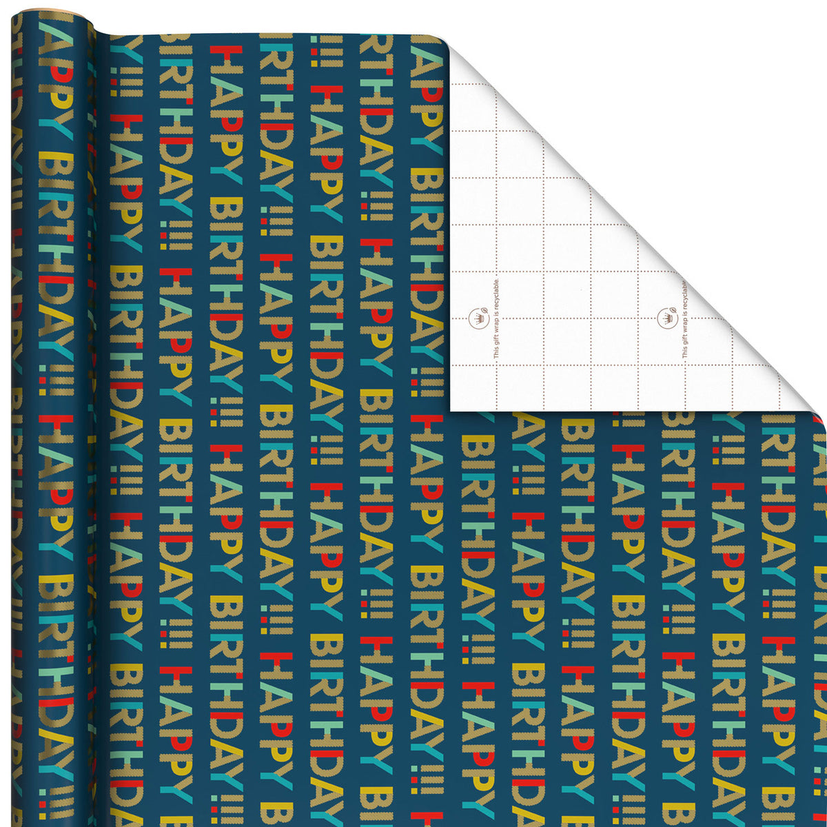 Hallmark All-Caps Happy Birthday on Navy Wrapping Paper Roll, 20 sq. ft.