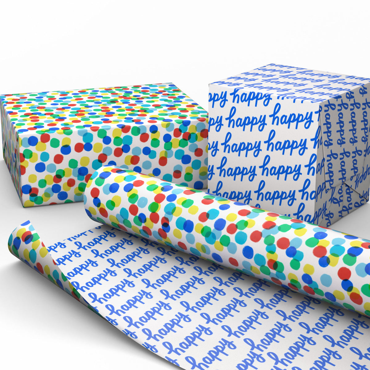 Hallmark Colorful Dots/Happy Lettering Reversible Wrapping Paper Roll, 20 sq. ft.
