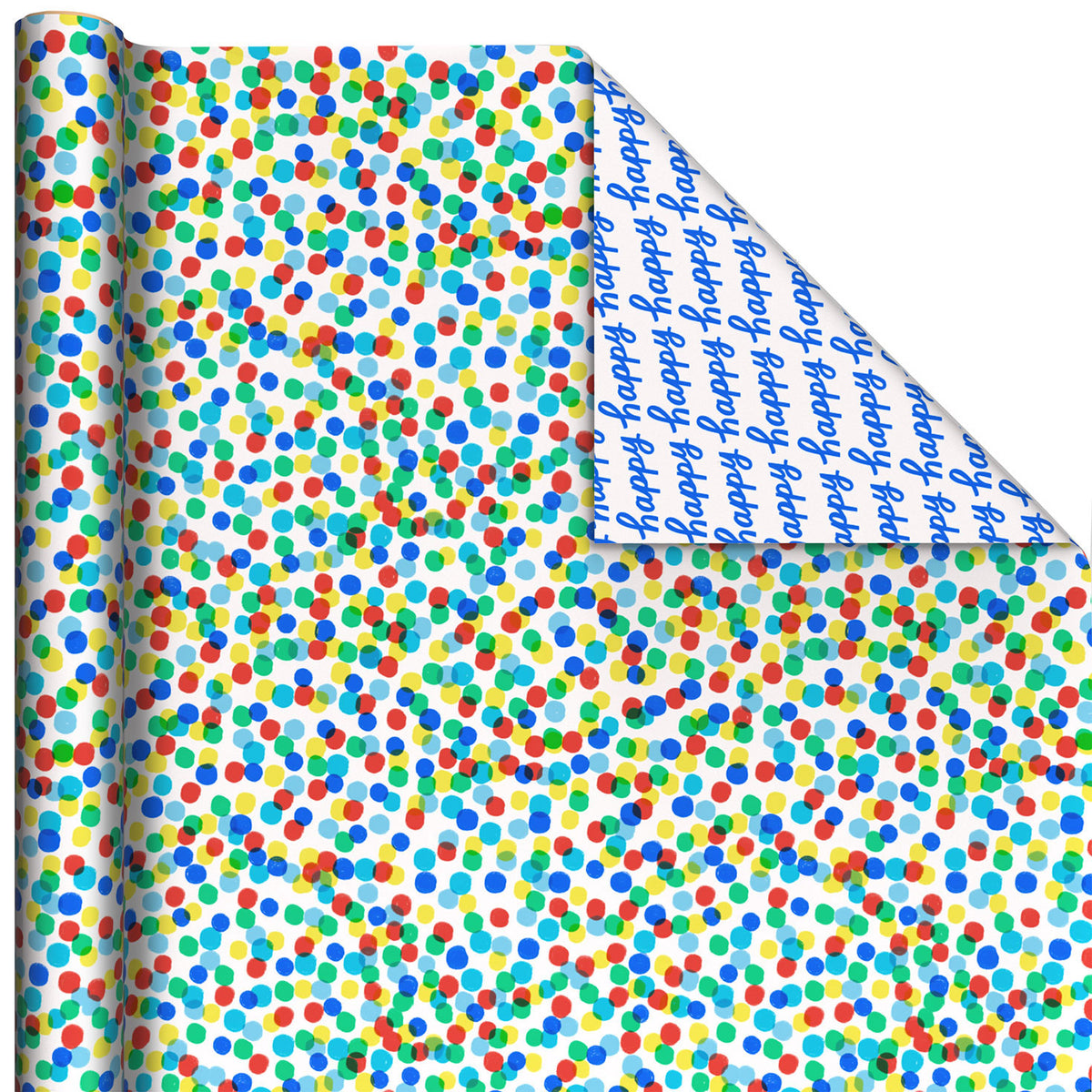 Hallmark Colorful Dots/Happy Lettering Reversible Wrapping Paper Roll, 20 sq. ft.