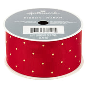 Hallmark Red 1.5" Grosgrain Ribbon With Gold Dots, 18'
