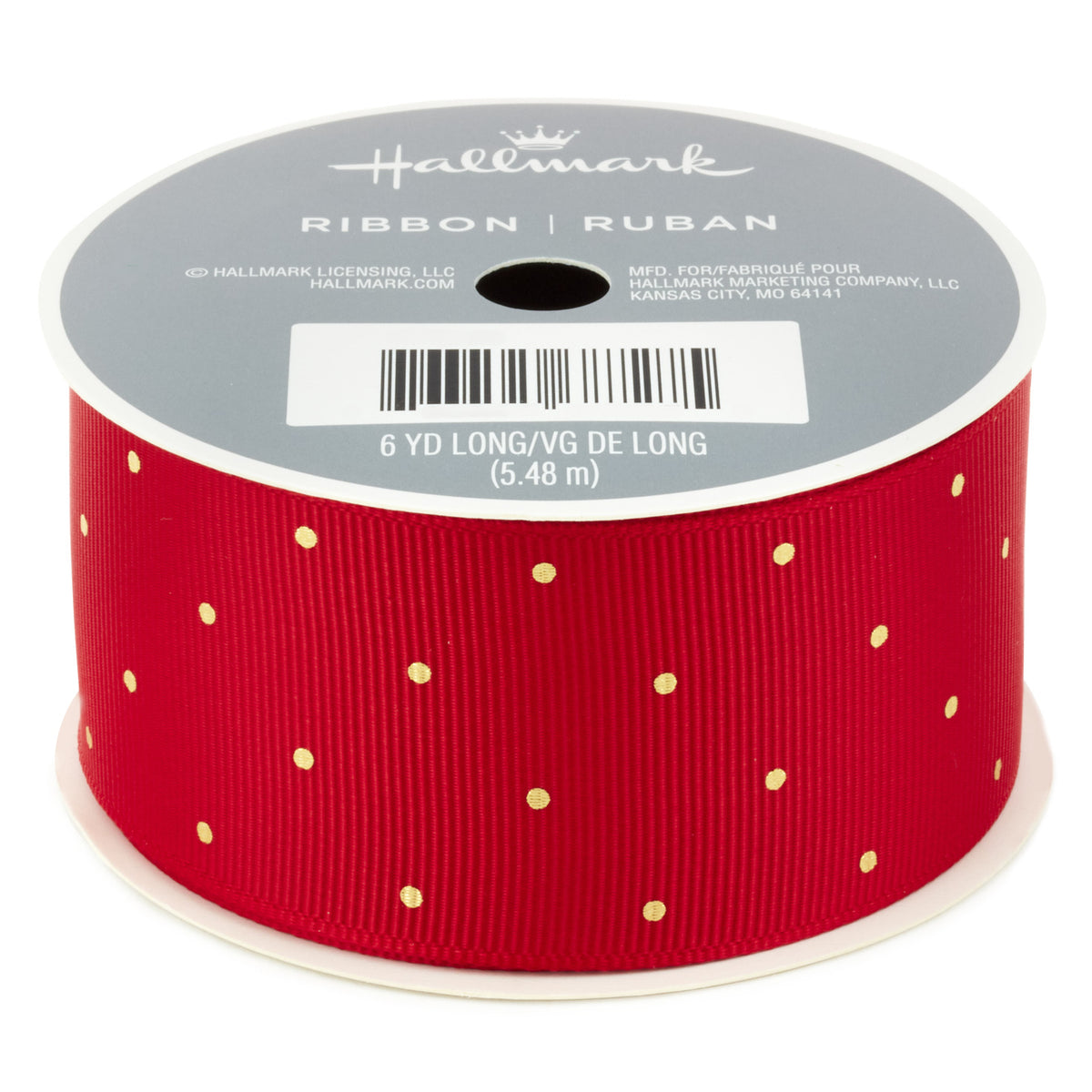 Hallmark Red 1.5" Grosgrain Ribbon With Gold Dots, 18'