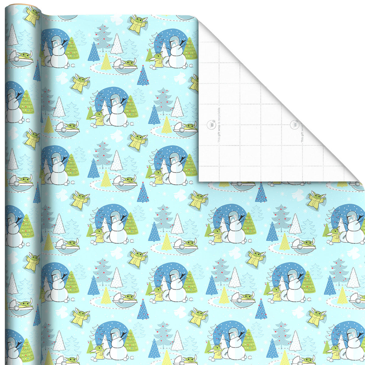 Hallmark Star Wars: The Mandalorian™ Grogu™ Snow Fun Christmas Wrapping Paper, 25 sq. ft.