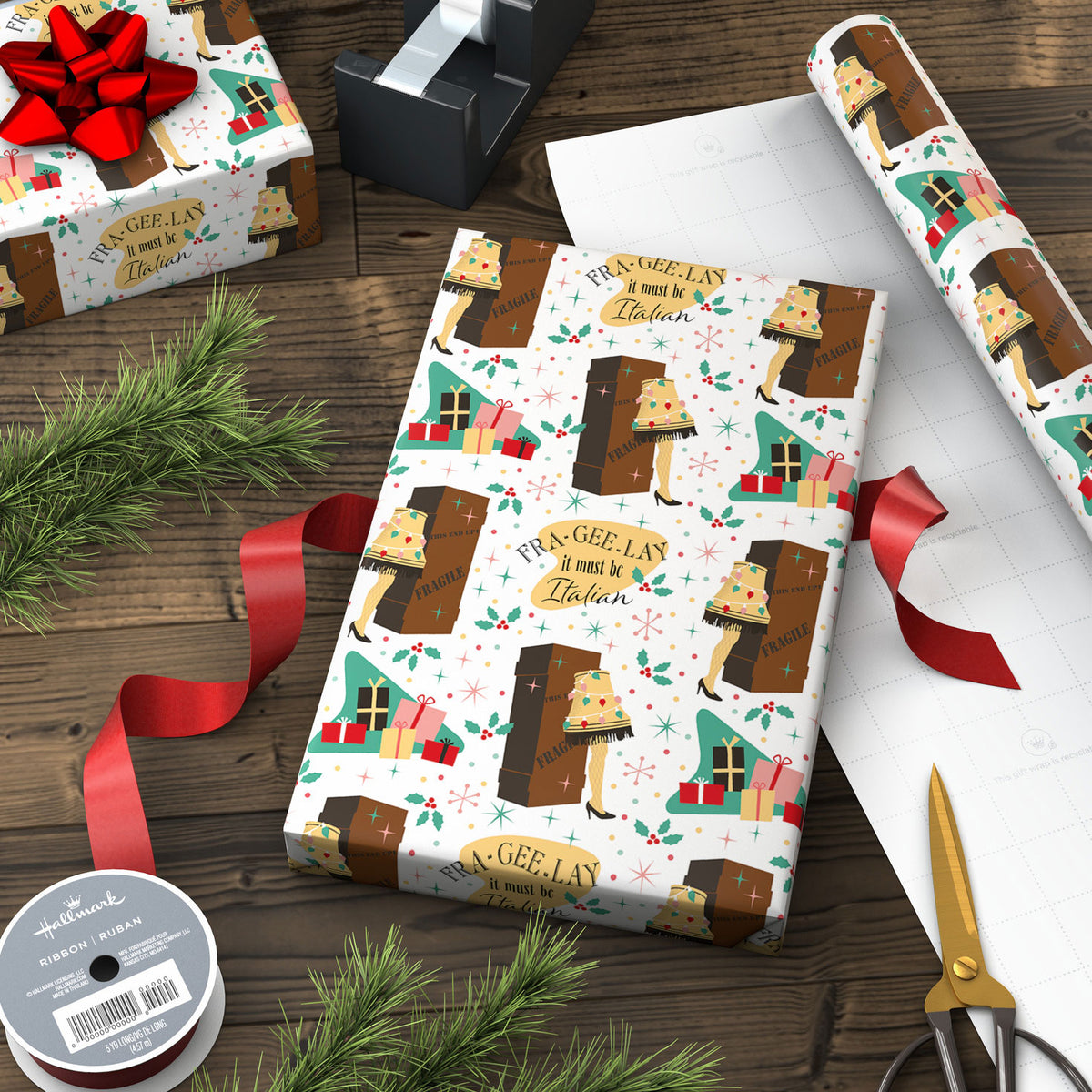 Hallmark A Christmas Story™ Fra-Gee-Lay Leg Lamp Holiday Wrapping Paper, 25 sq. ft.
