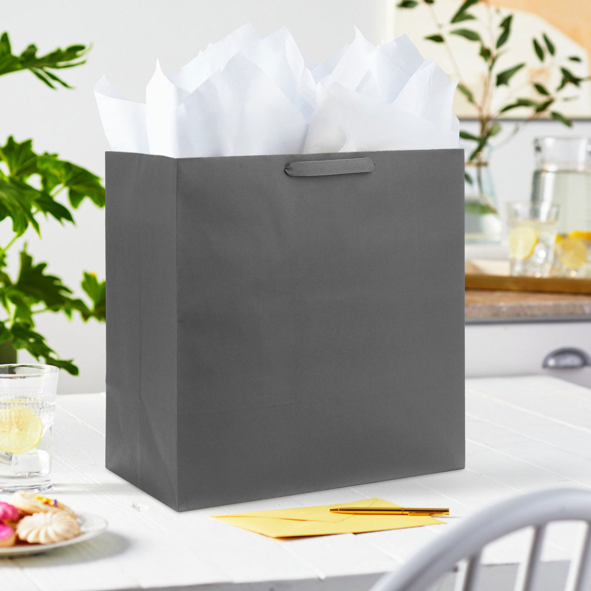 Hallmark 15'' Gray Extra-Deep Gift Bag