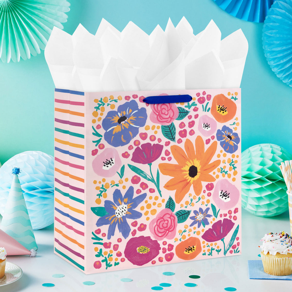 Hallmark 15'' Pink Garden Floral Extra-Deep Gift Bag
