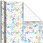 Hallmark Party Streamers and Squiggles on White Metallic Wrapping Paper Roll, 17.5 sq. ft.