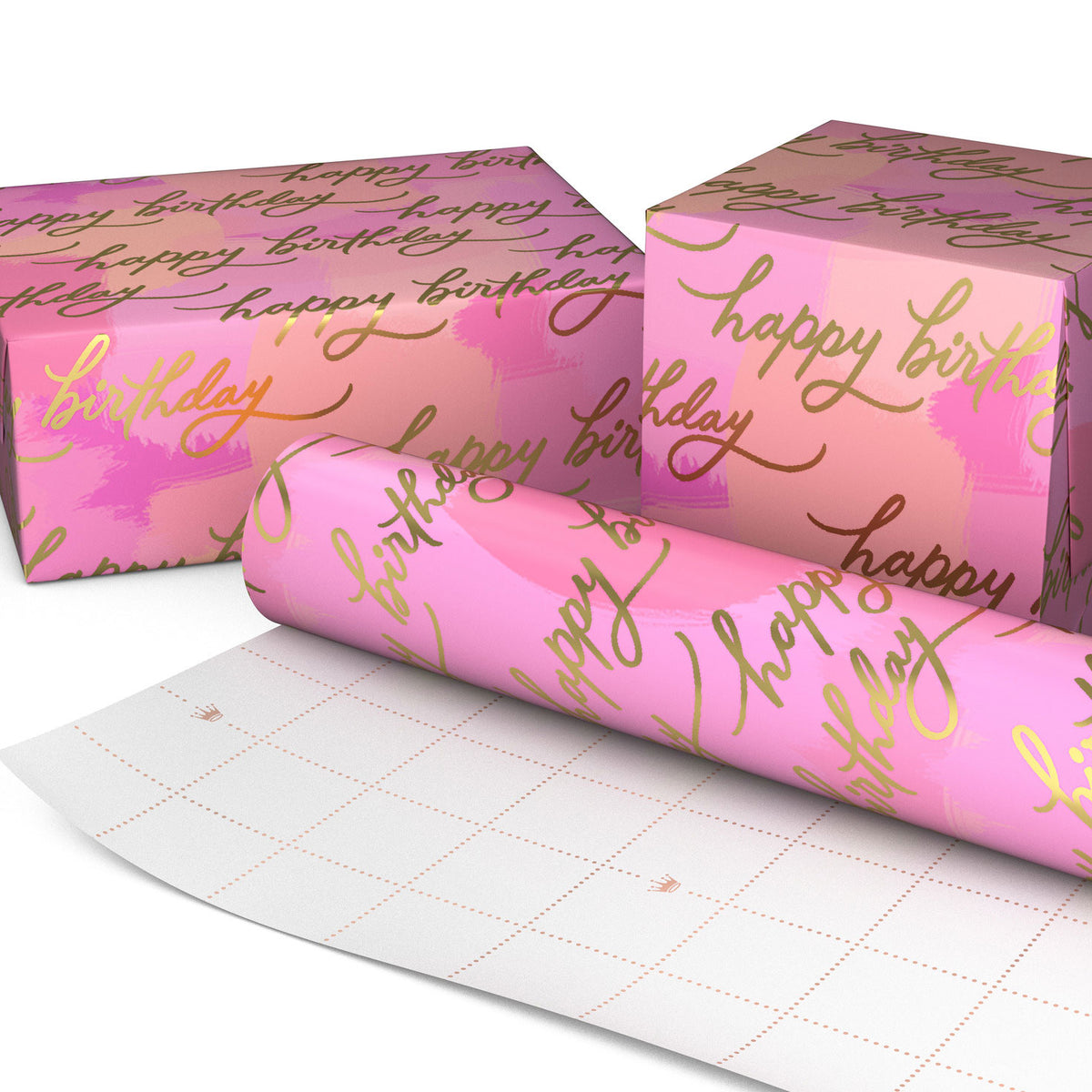 Hallmark Pink Painted Color Block Birthday Wrapping Paper Roll, 17.5 sq. ft.