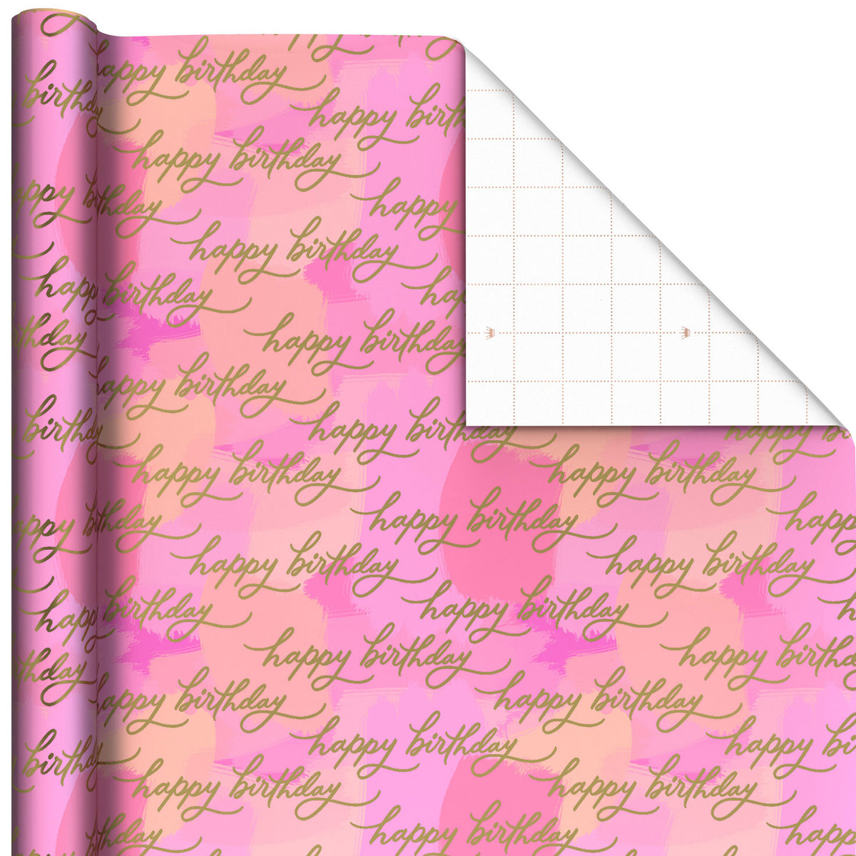Hallmark Pink Painted Color Block Birthday Wrapping Paper Roll, 17.5 sq. ft.