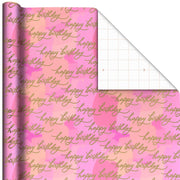 Hallmark Pink Painted Color Block Birthday Wrapping Paper Roll, 17.5 sq. ft.