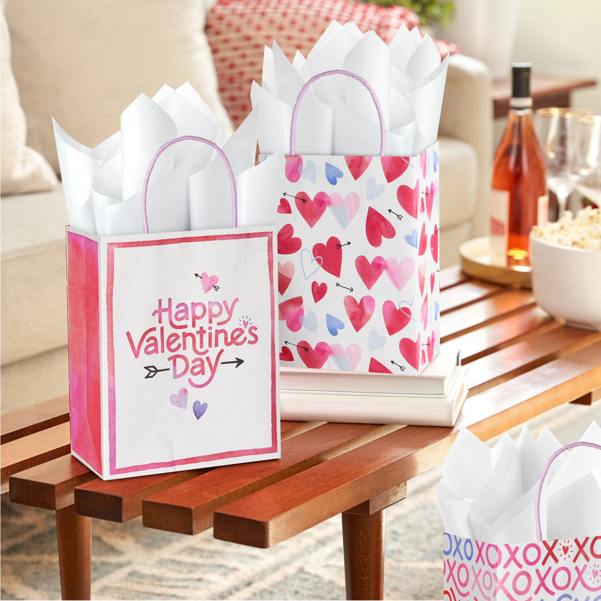 Hallmark 9.6'' Happy Vibes 3-Pack Assorted Medium Valentine's Day Gift Bag Bundle