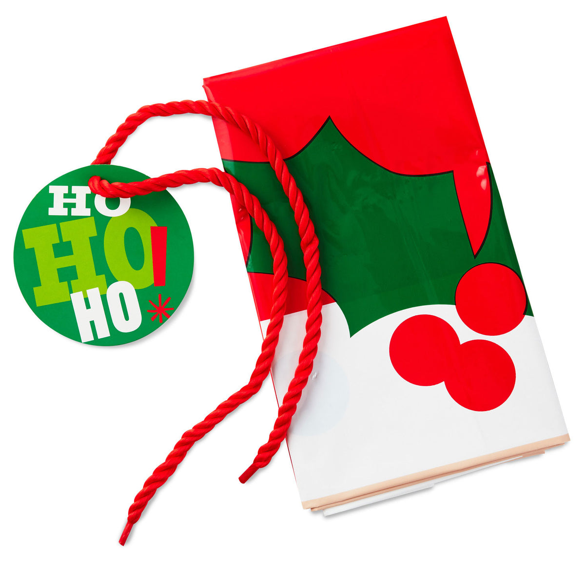 Hallmark 56" Smiling Santa Giant Plastic Christmas Gift Bag With Tag and Tie