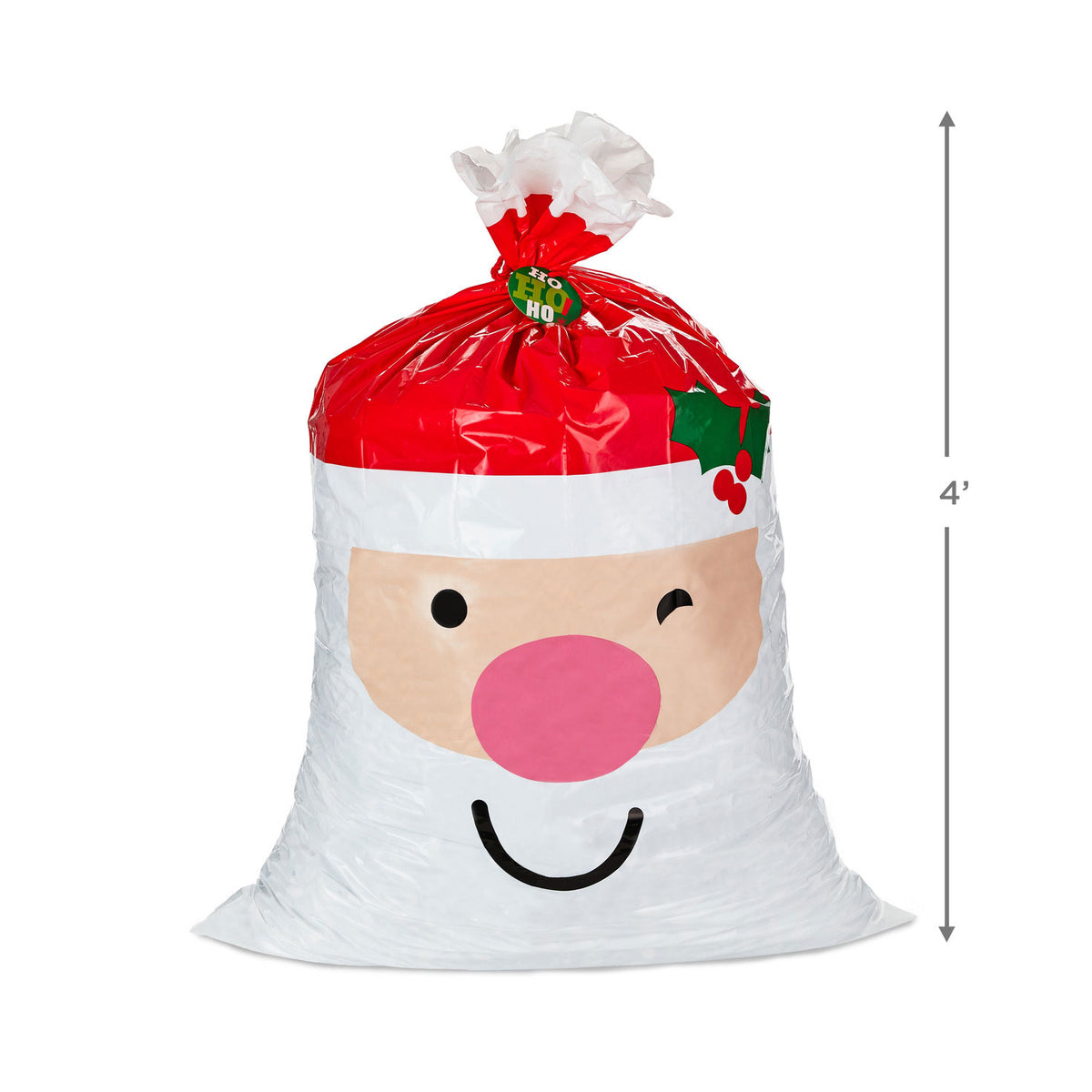 Hallmark 56" Smiling Santa Giant Plastic Christmas Gift Bag With Tag and Tie