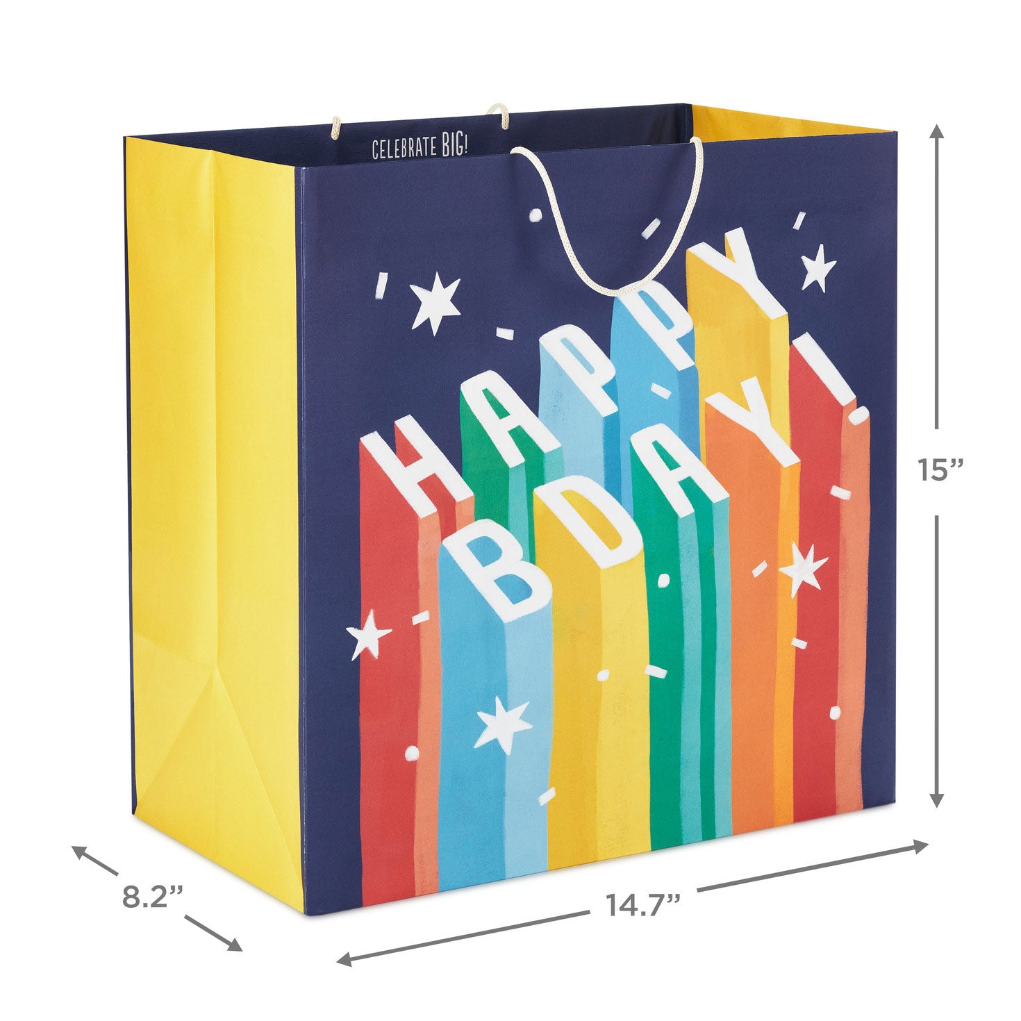 Hallmark 15'' Uplifted Lettering Extra-Deep Birthday Gift Bag