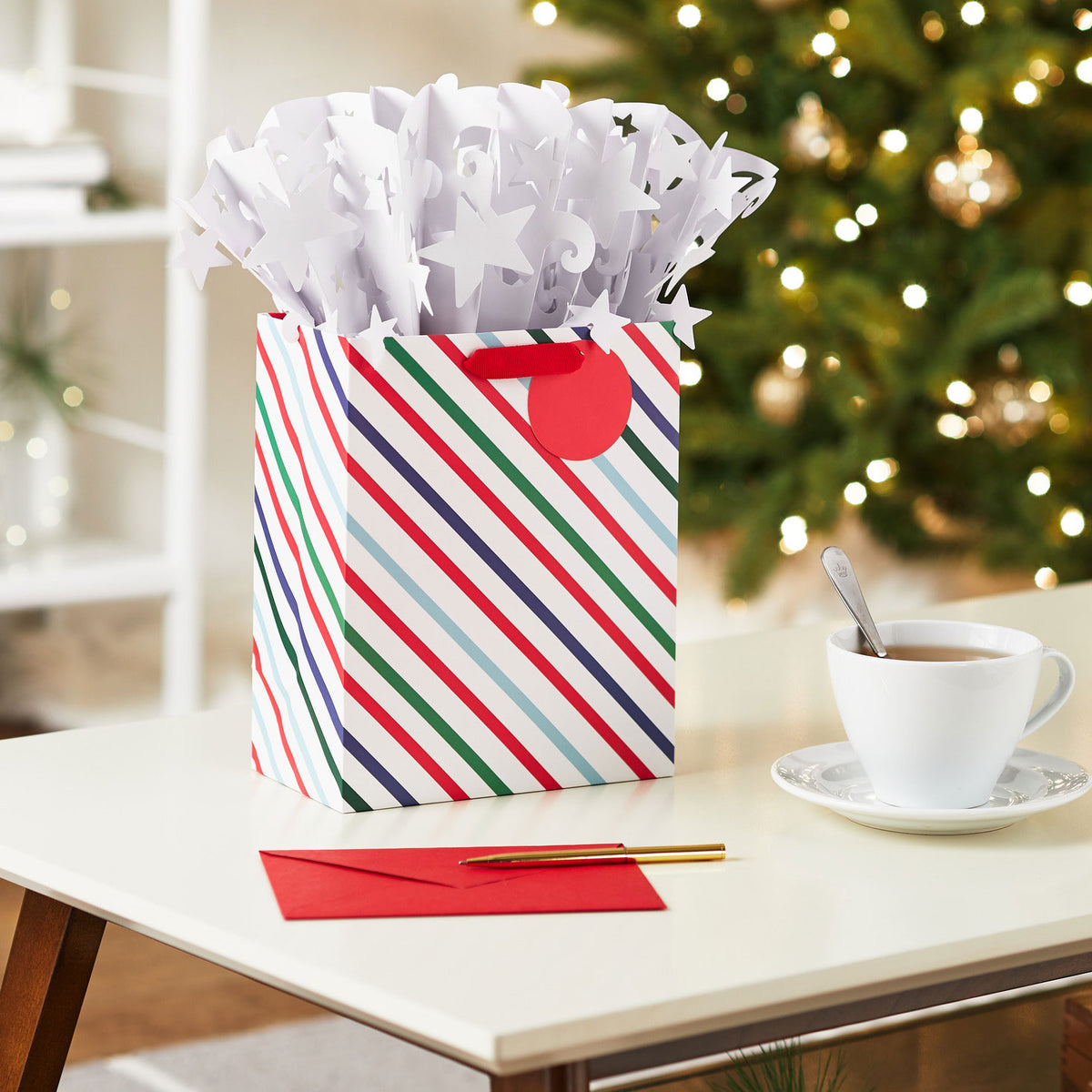 Hallmark 9.6" Colorful Striped Medium Gift Bag With WonderFill Topper