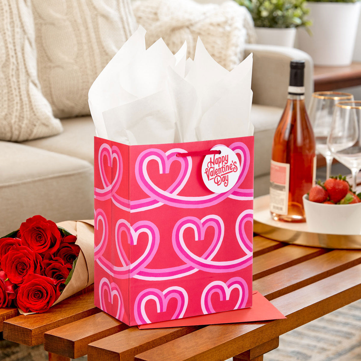 Hallmark 9.6'' Looped Hearts Medium Valentine's Day Gift Bag With Tissue Paper