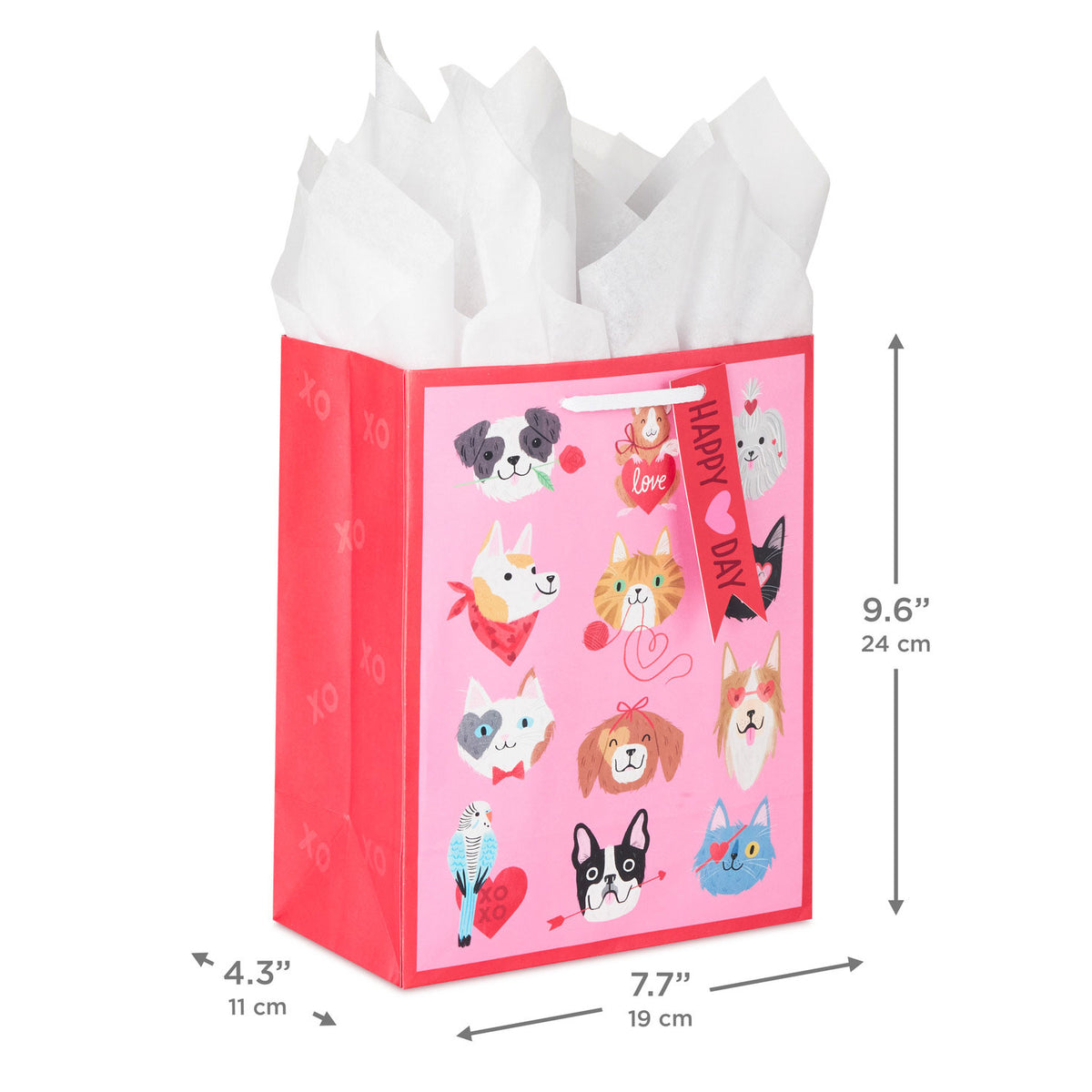 Hallmark 9.6'' Happy Heart Day Pets Medium Valentine's Day Gift Bag With Tissue Paper