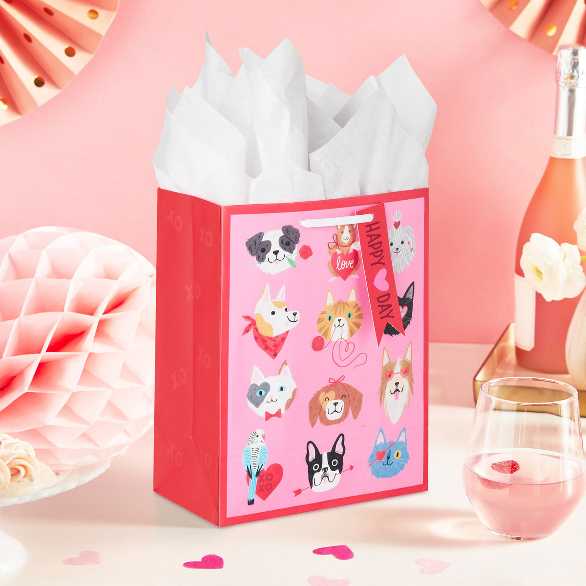 Hallmark 9.6'' Happy Heart Day Pets Medium Valentine's Day Gift Bag With Tissue Paper