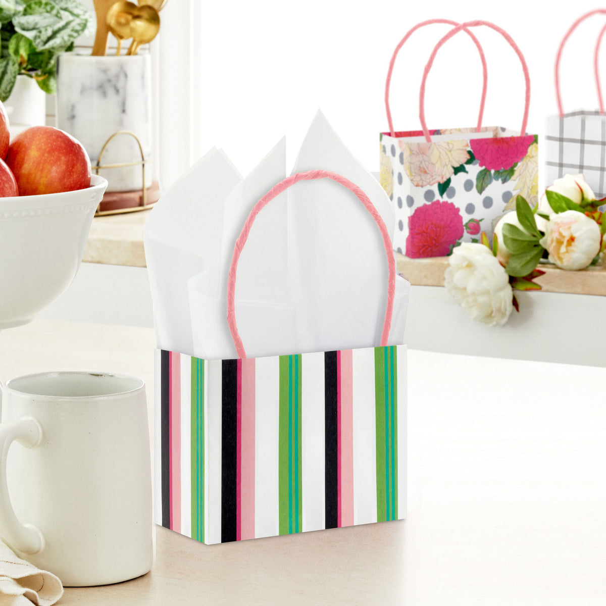 Hallmark 4'' Pink Garden Floral Mini Horizontal Gift Bag Bundle