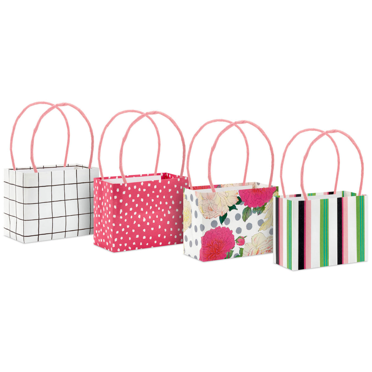 Hallmark 4'' Pink Garden Floral Mini Horizontal Gift Bag Bundle
