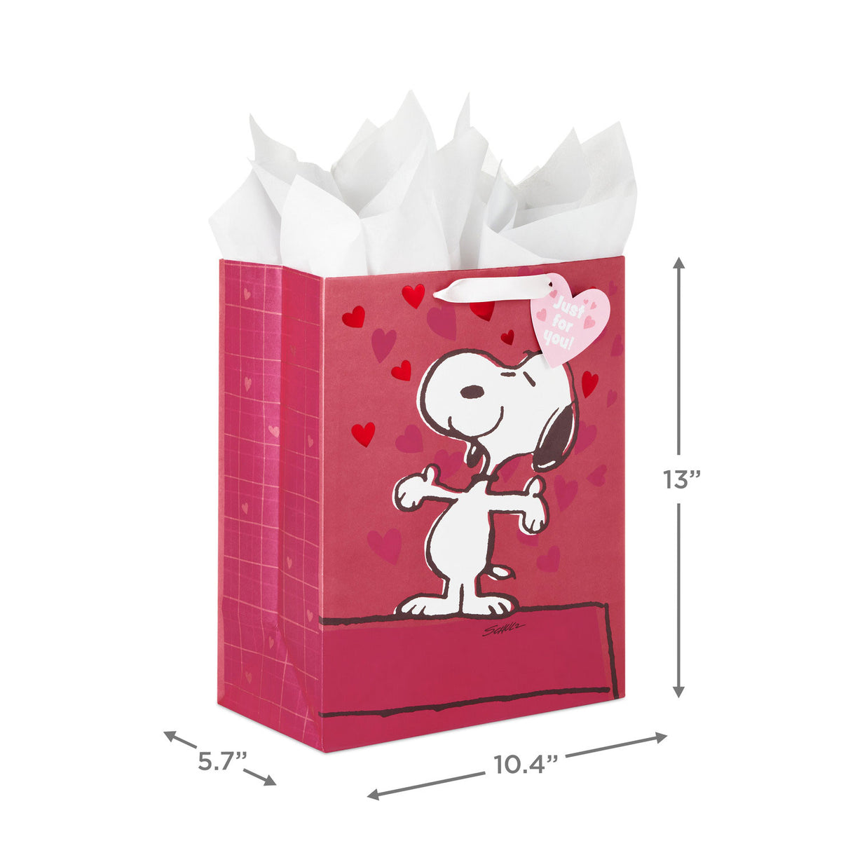 Hallmark 13'' Peanuts® Snoopy With Hearts Large Valentine's Day Gift Bag With Tissue Paper