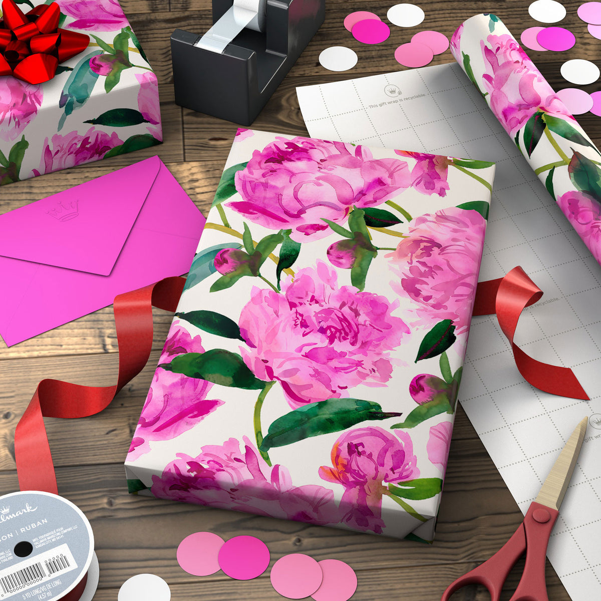 Hallmark Pink Peonies Jumbo Wrapping Paper, 90 sq. ft.