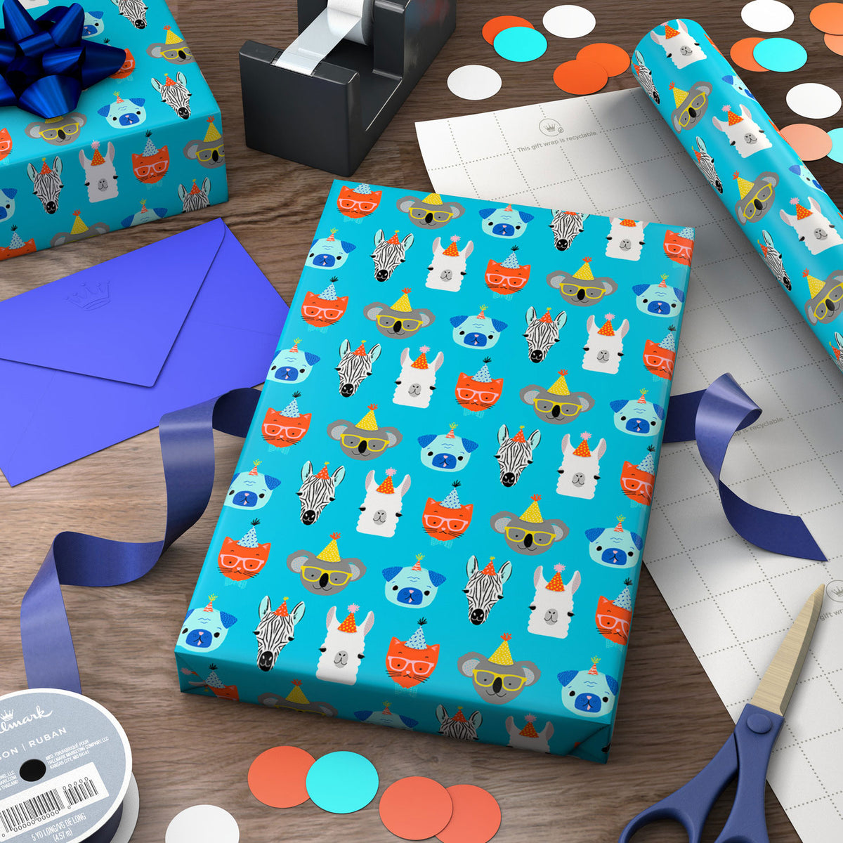 Hallmark Party Animals Jumbo Wrapping Paper, 90 sq. ft.